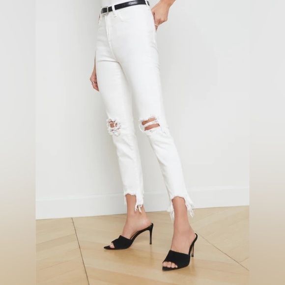 L'Agence / High Line Distressed Skinny Jeans Blanc destroyed wash white 31 - Picture 4 of 9